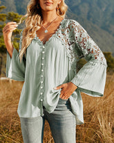 Långärmad Enfärgad Blus med Spetspanel